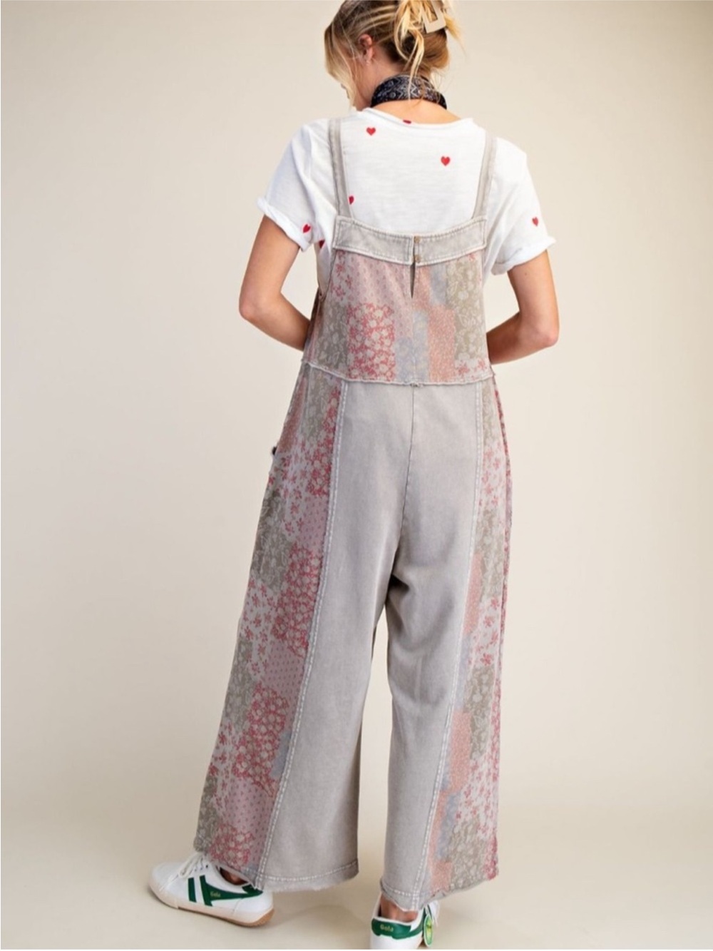 New: Easel “Drifter” Boho Mixed Patchwork Lace Detail Wide Leg Jumpsuit• Medium - Picture 4 of 4